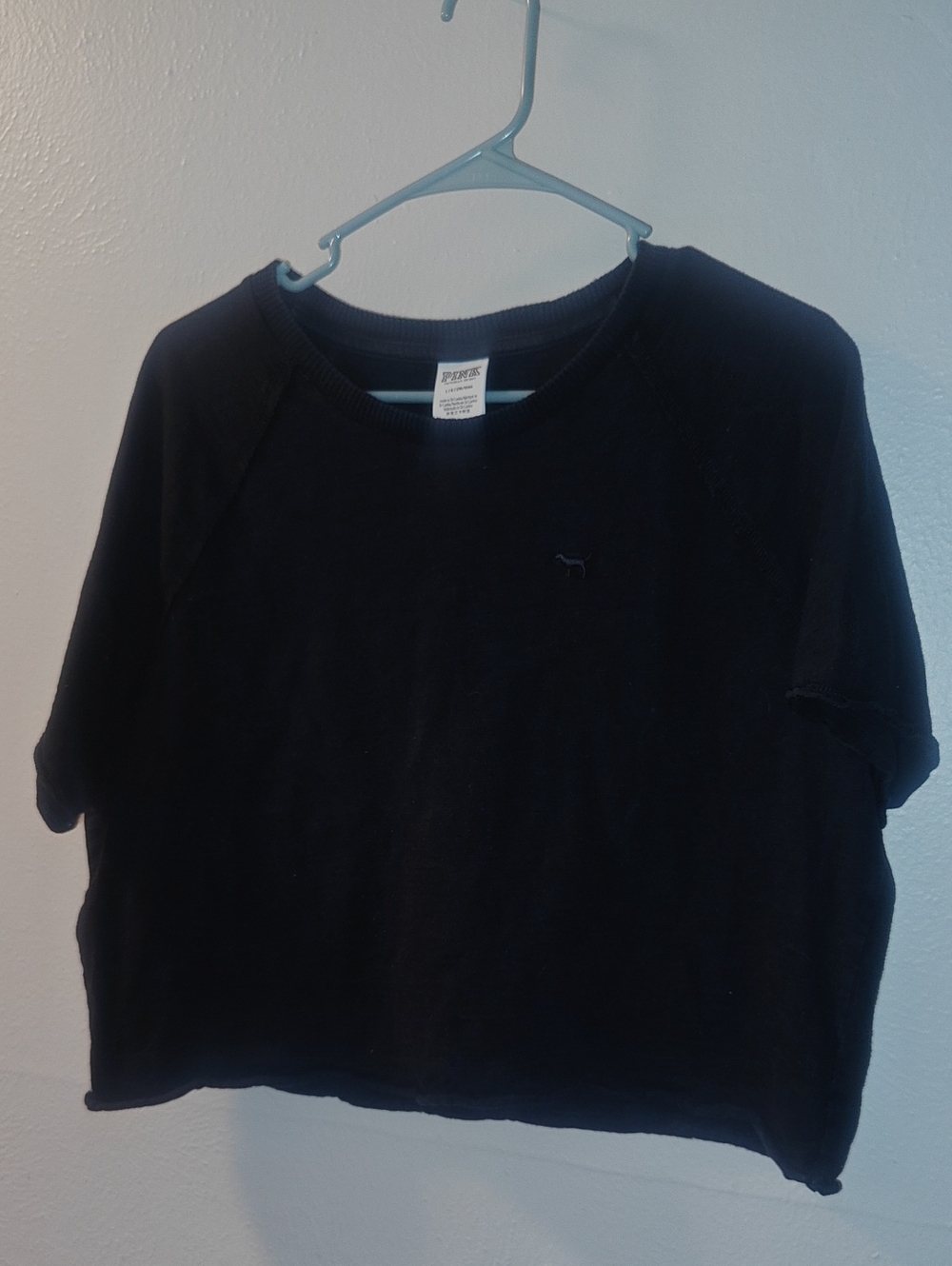 PINK Victoria's Secret Black Ribbed-Neck Cut Off Tee Sz L